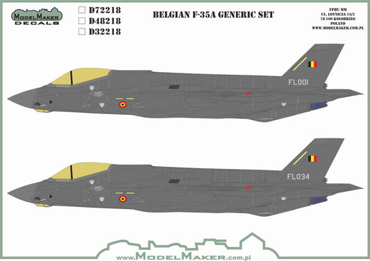 Model Maker Decals D48218 1:48 Belgian F-35A Lightning II generic set