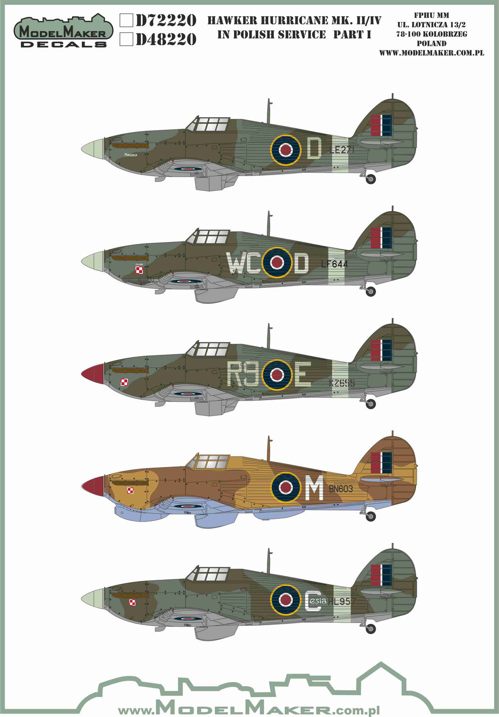 Model Maker Decals D48220 1:48 Hawker Hurricane Mk.II/Mk.IV in Polish service