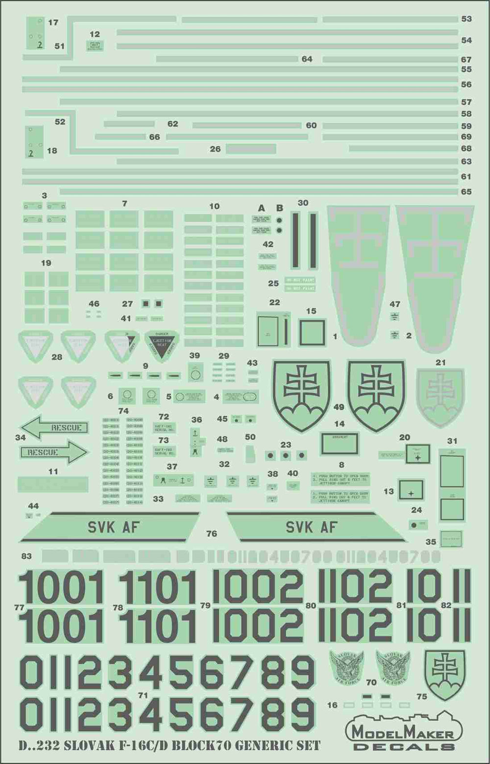 Model Maker Decals D48232 1:48 Slovak F-16C/F-16D generic set