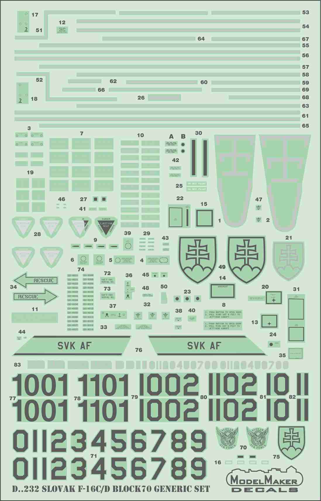 Model Maker Decals D48232 1:48 Slovak F-16C/F-16D generic set