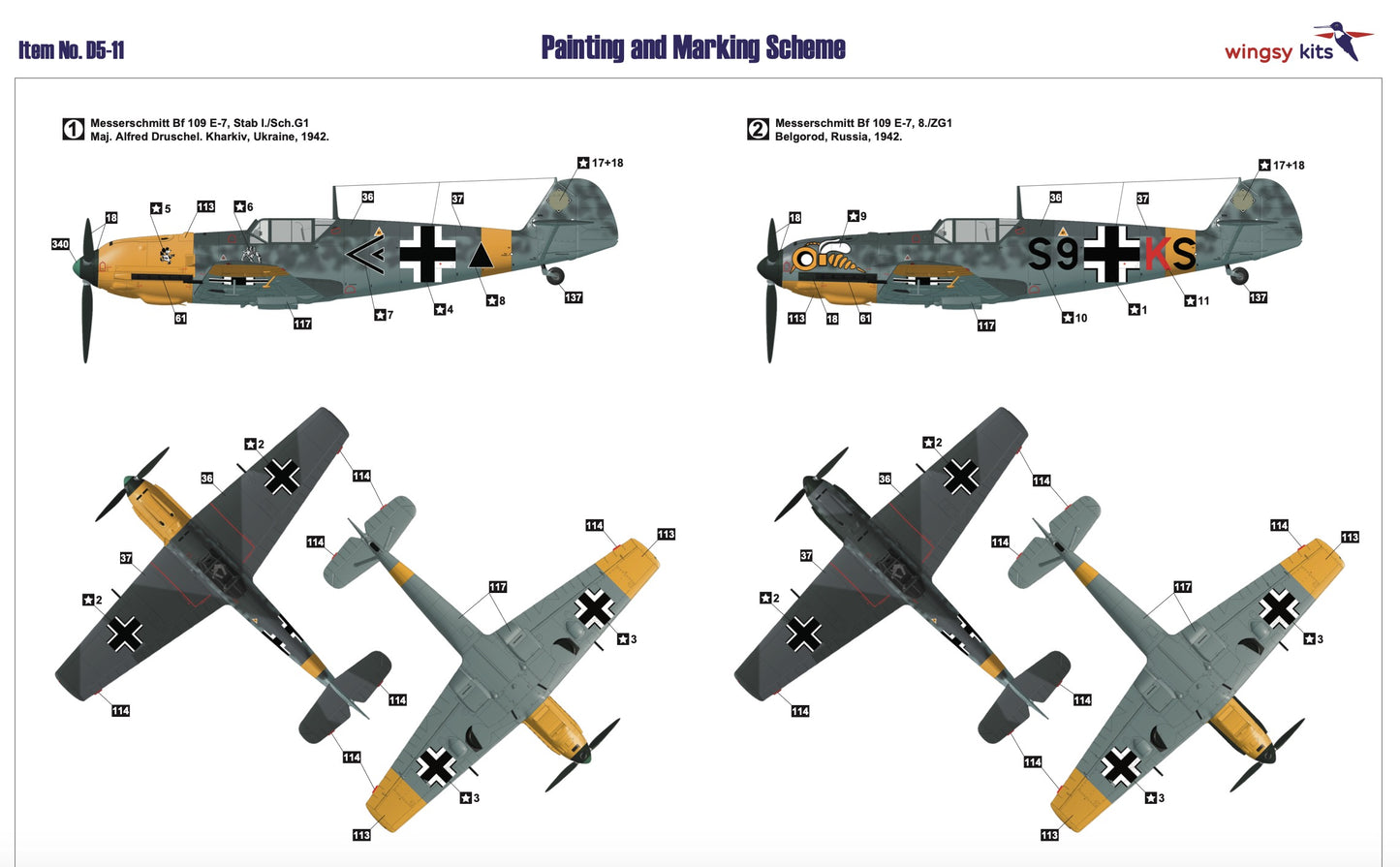 wingsy kits D5-11 1:48 MESSERSCHMITT Bf-109E-7 Ready to assemble scale model kit