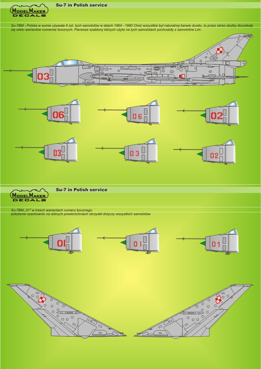 Model Maker Decals D72009A 1:72 Suhkoi Su-7 in Polish service
