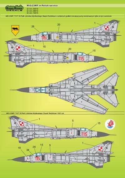 Model Maker Decals D72013 1:72 Mikoyan MiG-23MF in Polish service