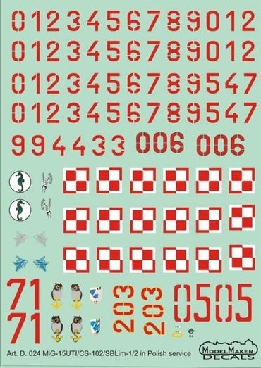 Model Maker Decals D72024 1:72 Mikoyan MiG-15UTI/CS-102/SBLim-1/2 Polish service