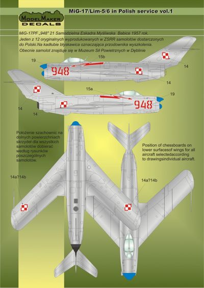 Model Maker Decals D72025 1:72 Mikoyan MiG-17F/Lim-5/6 in Polish service vol.1