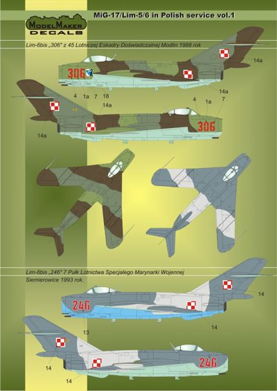 Model Maker Decals D72025 1:72 Mikoyan MiG-17F/Lim-5/6 in Polish service vol.1