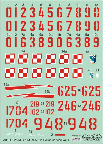 Model Maker Decals D72025 1:72 Mikoyan MiG-17F/Lim-5/6 in Polish service vol.1