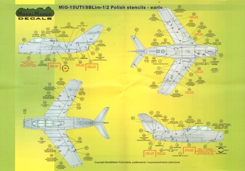 Model Maker Decals D72026 1:72 Mikoyan MiG-15/Lim-1/2 early version stencils
