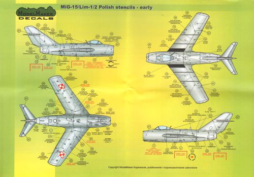 Model Maker Decals D72026 1:72 Mikoyan MiG-15/Lim-1/2 early version stencils