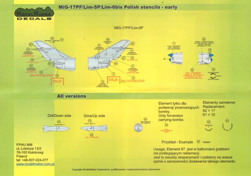 Model Maker Decals D72026 1:72 Mikoyan MiG-15/Lim-1/2 early version stencils