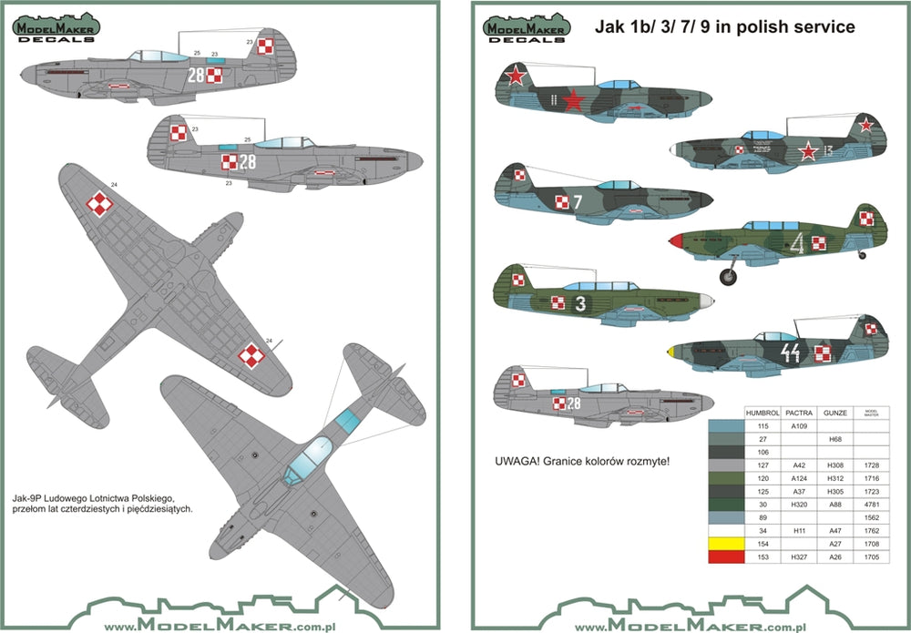 Model Maker D72040 1:72 Yakovlev Yak-1/3/7/9 Polish Service Vol 1