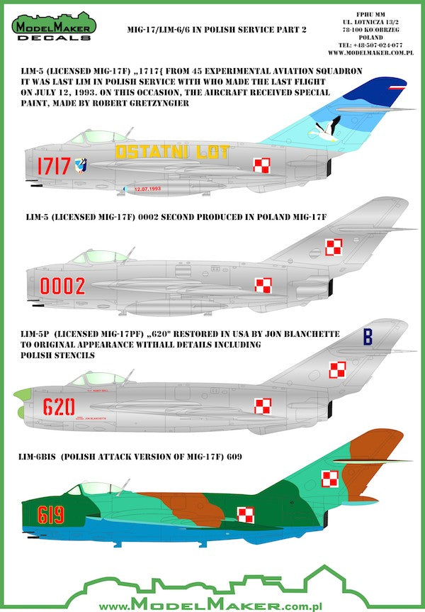 Model Maker Decals D72047 1:72 Mikoyan MiG-17F/Lim-5/6 in Polish service vol.2