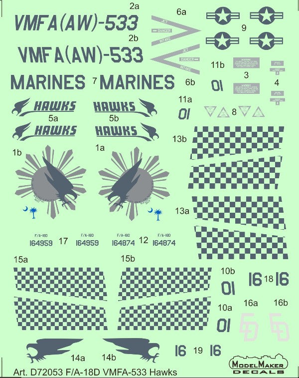 Model Maker Decals D72053 1:72 McDonnell-Douglas F/A-18D VMFA-533 Hawks