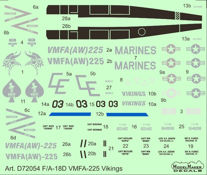 Model Maker Decals D72054 1:72 McDonnell-Douglas F/A-18D VMFA-225 Vikings
