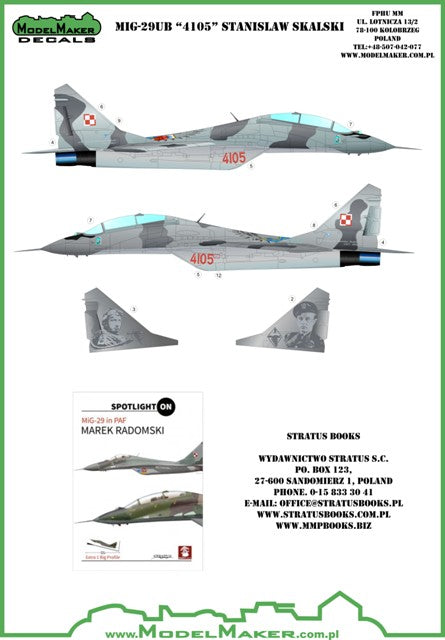 Model Maker Decals D72055 1:72 Mikoyan MiG-29UB "4105" Stanislaw Skalski