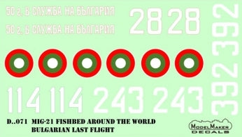 Model Maker Decals D72071 1:72 Bulgarian Mikoyan MiG-21 Last Flight