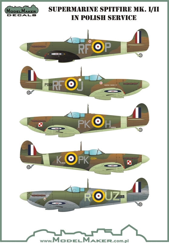 Model Maker Decals D72074A 1:72 Spitfire Mk.I/Mk.II in Polish service