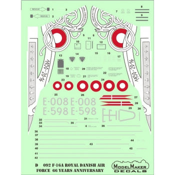 Model Maker D72092 1:72 Danish F-16A 66 Years Anniversary Decals