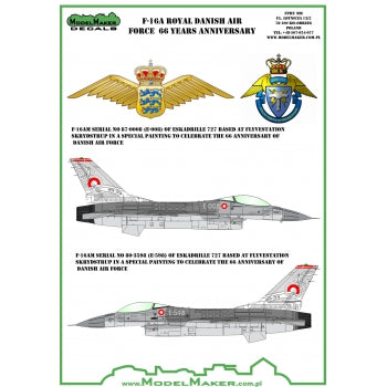 Model Maker D72092 1:72 Danish F-16A 66 Years Anniversary Decals