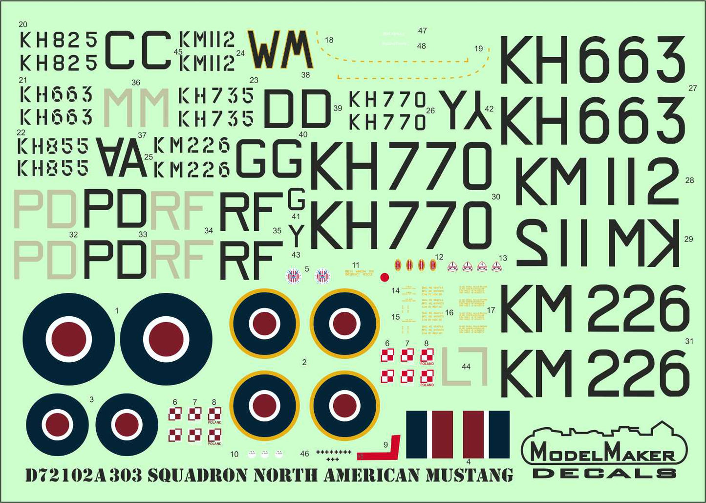 Model Maker Decals D72102A 1:72 303 Squadron North-American P-51 Mustangs