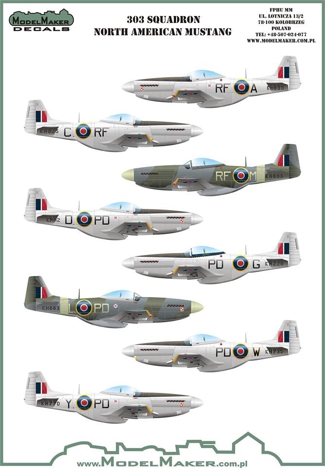 Model Maker Decals D72102A 1:72 303 Squadron North-American P-51 Mustangs