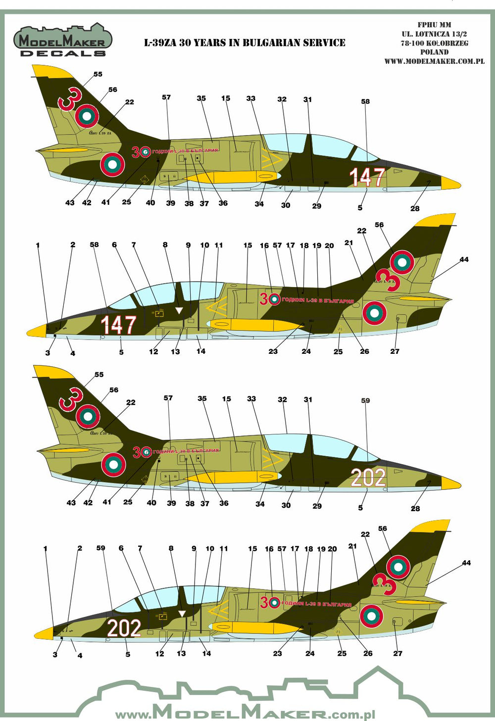 Model Maker Decals D72109 1:72 Aero L-39ZA 30 Years in Bulgarian service
