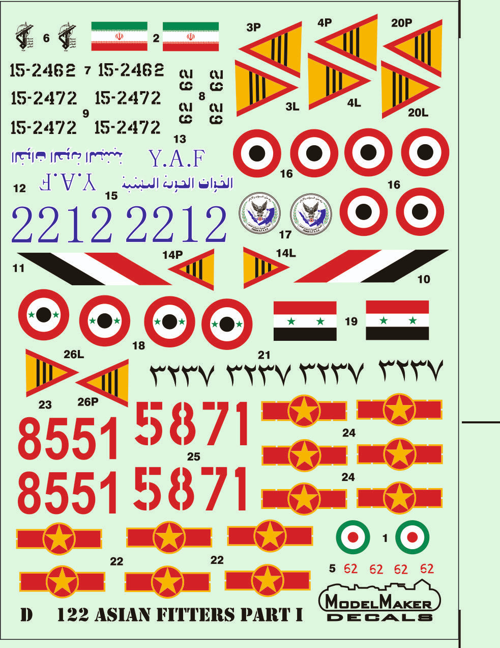 Model Maker D72122 1:72 Asian Fitters Part I Multi-Nation Decals