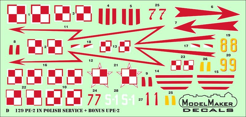 Model Maker Decals D72129 1:72 Petlyakov Pe-2 Pe-2 IN POLISH SERVICE