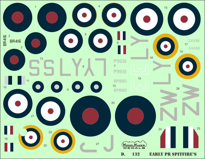 Model Maker D72132 1:72 Early PR Spitfire Mk.ID/Mk.IF Decals
