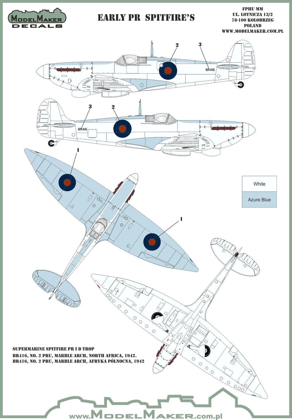 Model Maker D72132 1:72 Early PR Spitfire Mk.ID/Mk.IF Decals