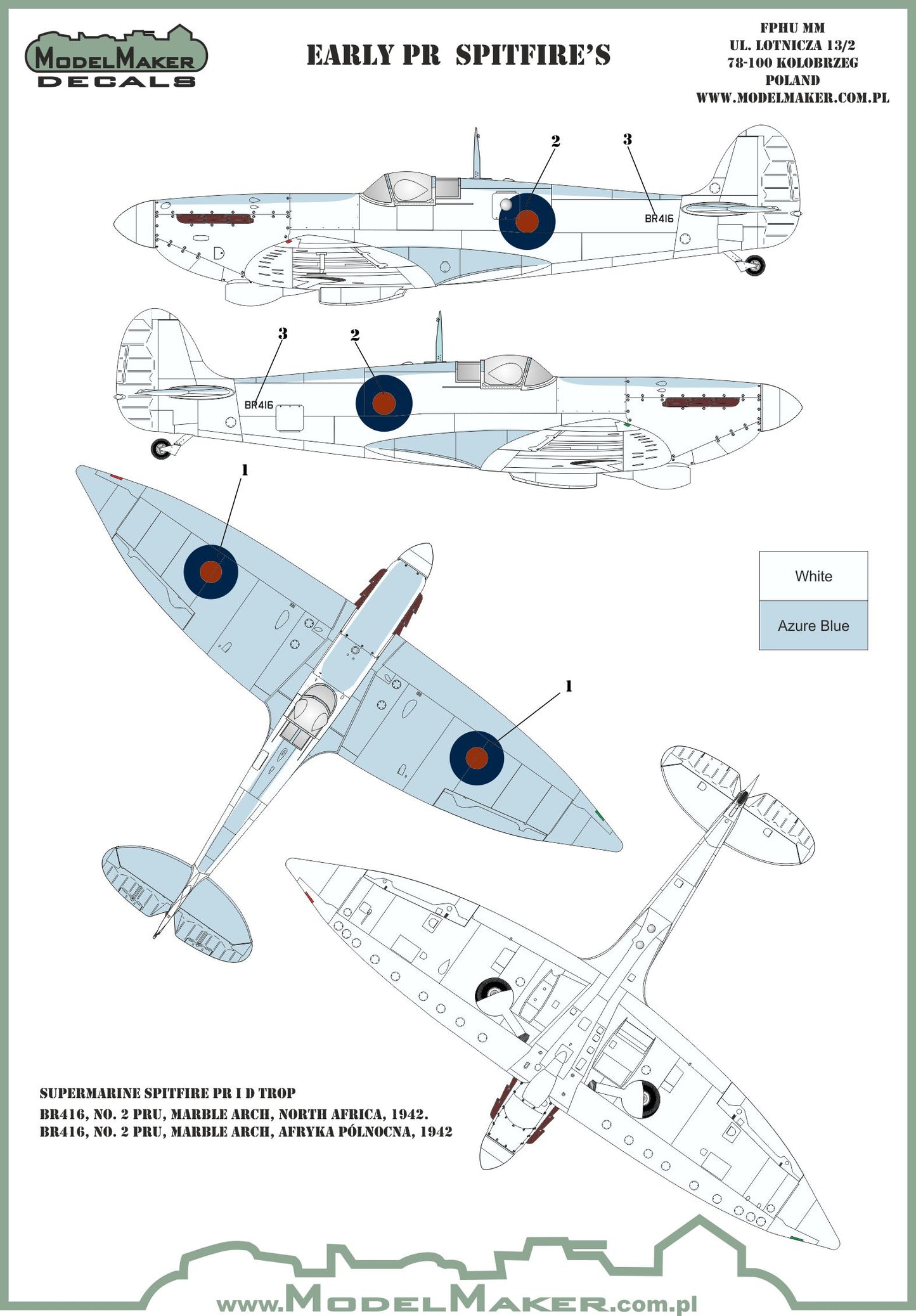 Model Maker D72132 1:72 Early PR Spitfire Mk.ID/Mk.IF Decals