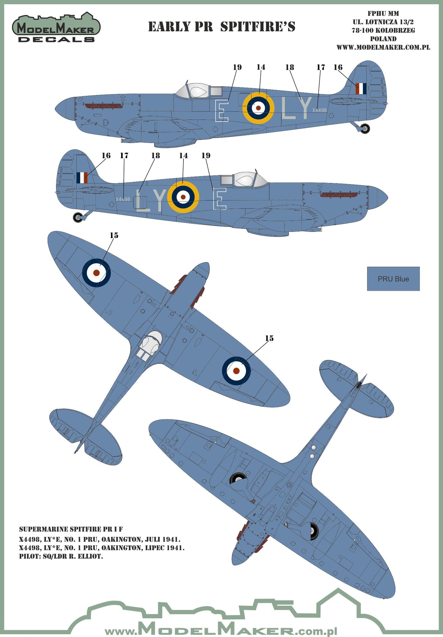 Model Maker D72132 1:72 Early PR Spitfire Mk.ID/Mk.IF Decals
