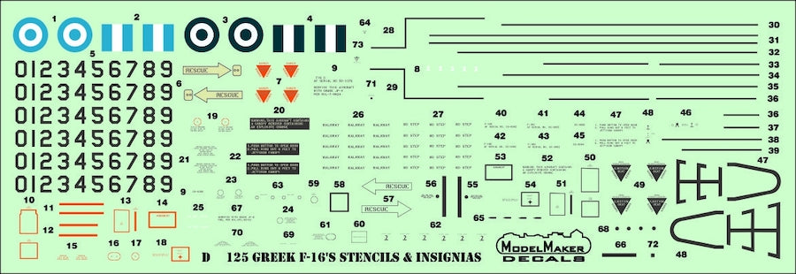 Model Maker Decals D72137 1:72 Hellenic Air Force F-16's Squadrons