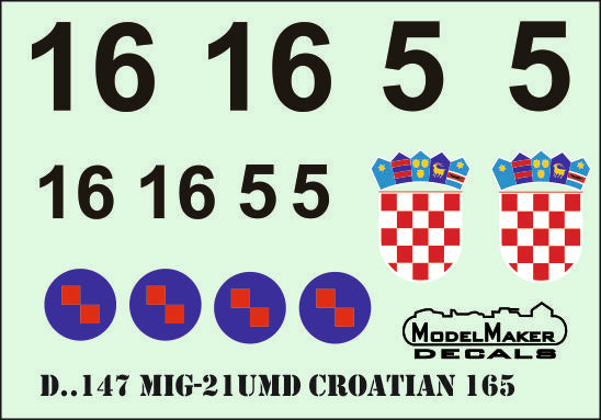 Model Maker Decals D72147 1:72 Mikoyan MiG-21UMD Croatian