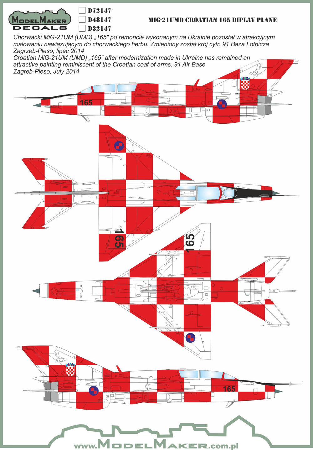 Model Maker Decals D72147 1:72 Mikoyan MiG-21UMD Croatian