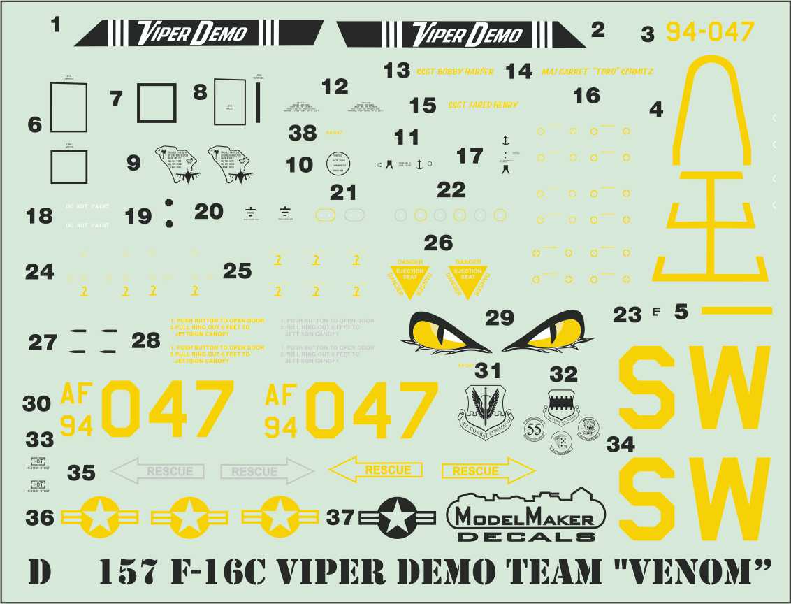 Model Maker D72157 1:72 F-16C Viper Demo Team VENOM Decals