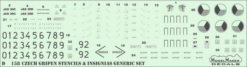 Model Maker Decals D72158 1:72 Gripen Stencils & insignias generic set