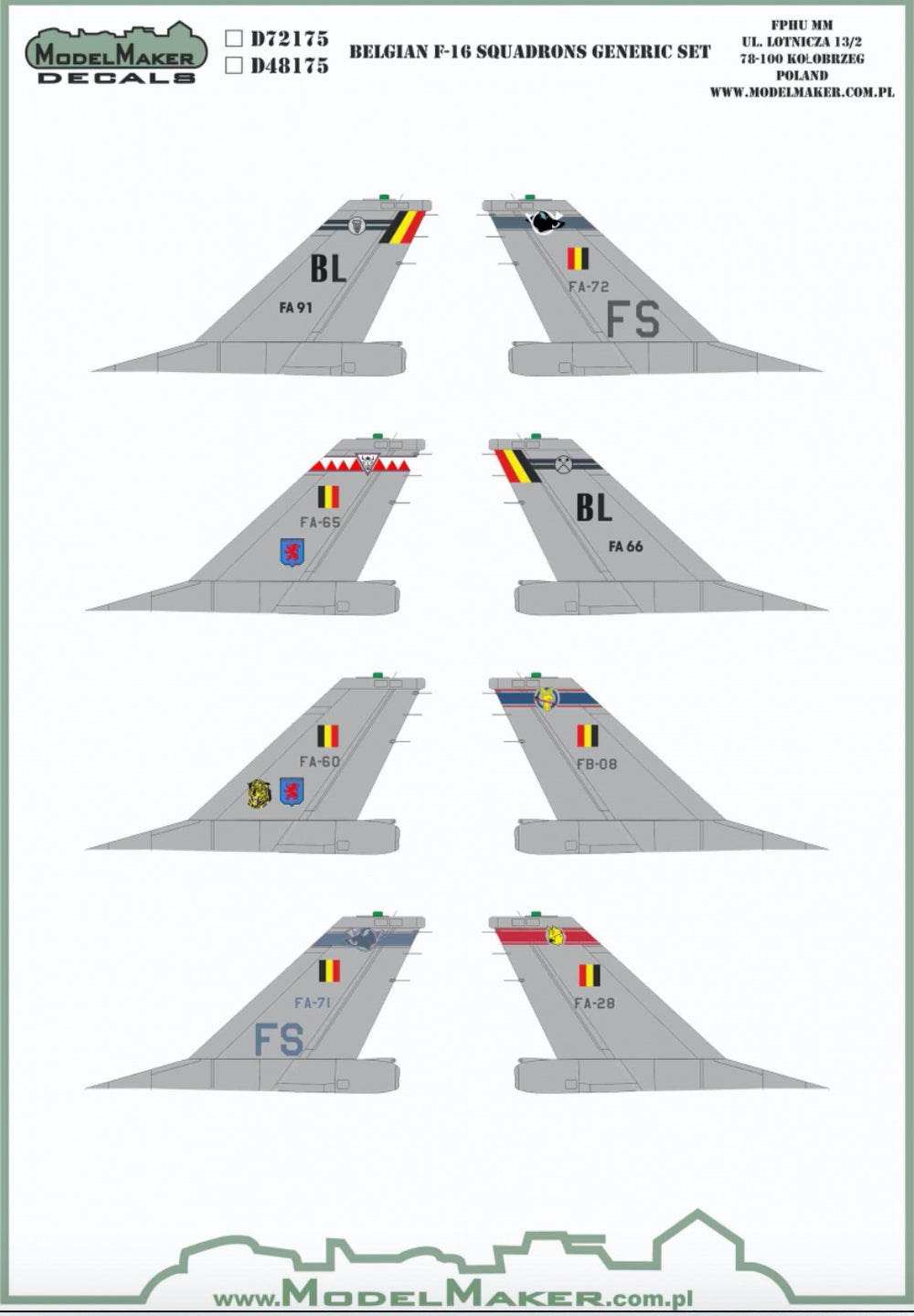 Model Maker D72175 1:72 Belgian F-16A/F-16B Squadrons Generic Set