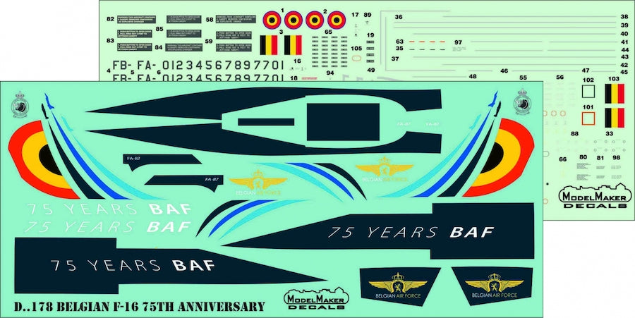 Model Maker Decals D72178 1:72 Belgian Lockheed-Martin F-16 75TH Anniversary