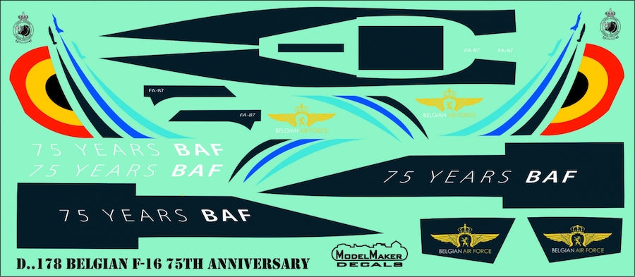 Model Maker Decals D72178 1:72 Belgian Lockheed-Martin F-16 75TH Anniversary