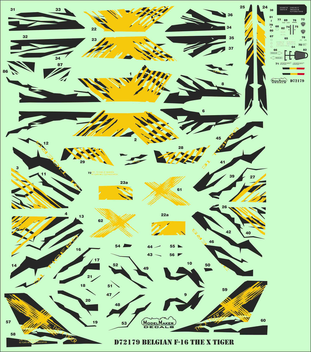 Model Maker Decals D72179 1:72 Belgian Lockheed-Martin F-16 THE X TIGER