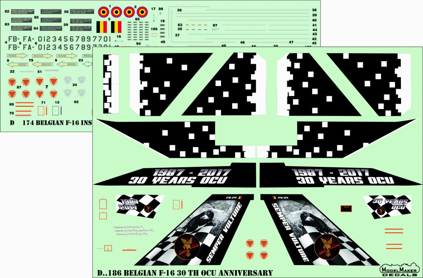 Model Maker Decals D72186 1:72 Belgian F-16 30th OCU anniversary