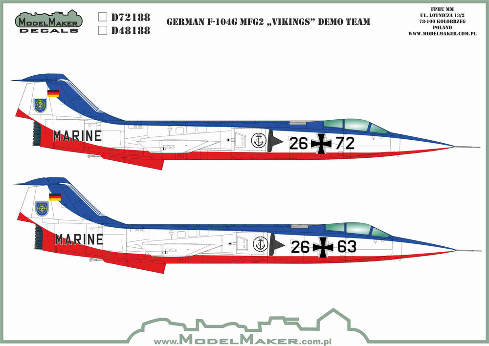Model Maker Decals D72188 1:72 German Lockheed F-104G MFG2 "Vikings" DEMO TEAM