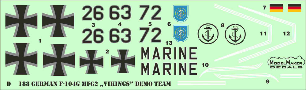Model Maker Decals D72188 1:72 German Lockheed F-104G MFG2 "Vikings" DEMO TEAM