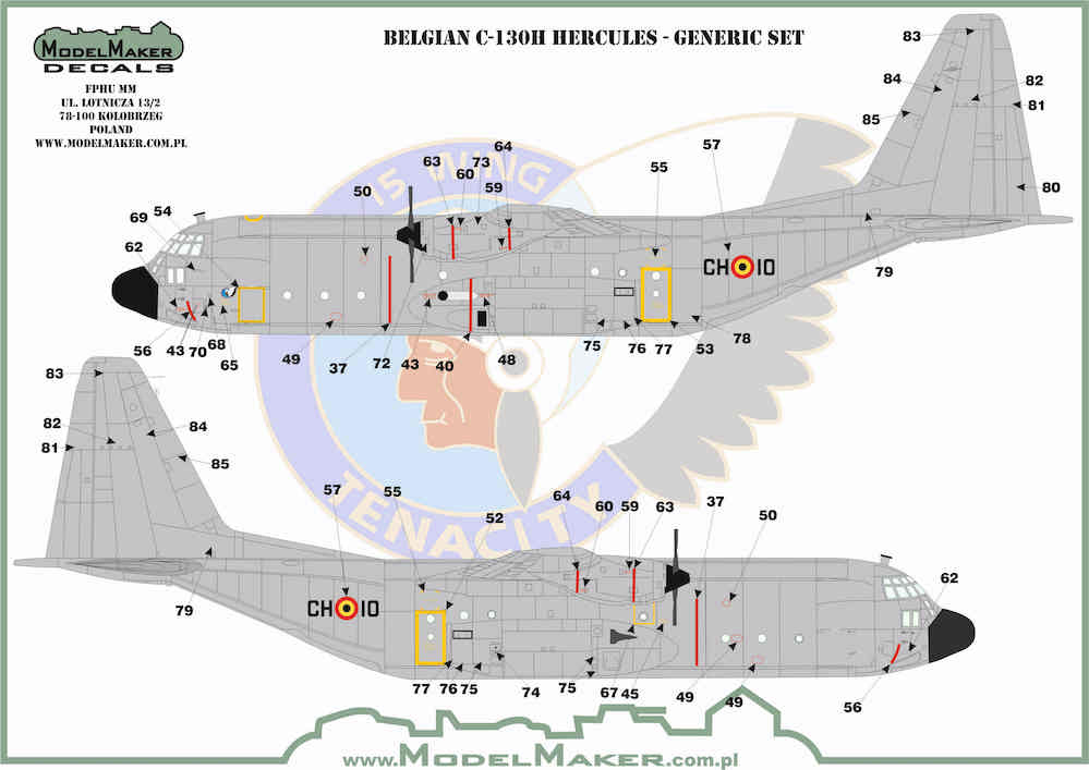 Model Maker Decals D72189 1:72 Belgian Lockheed C-130H Hercules stencilling
