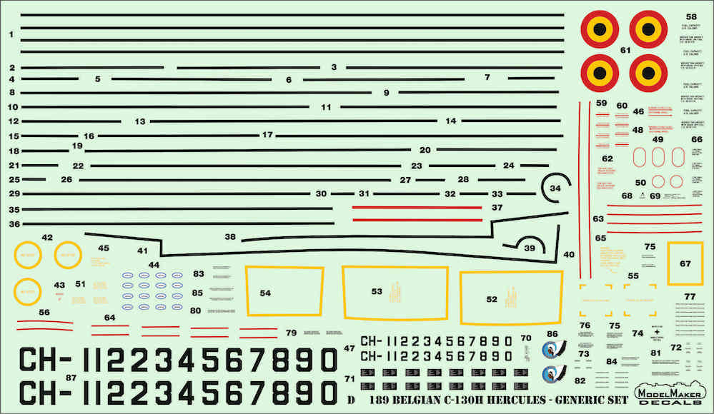 Model Maker Decals D72189 1:72 Belgian Lockheed C-130H Hercules stencilling