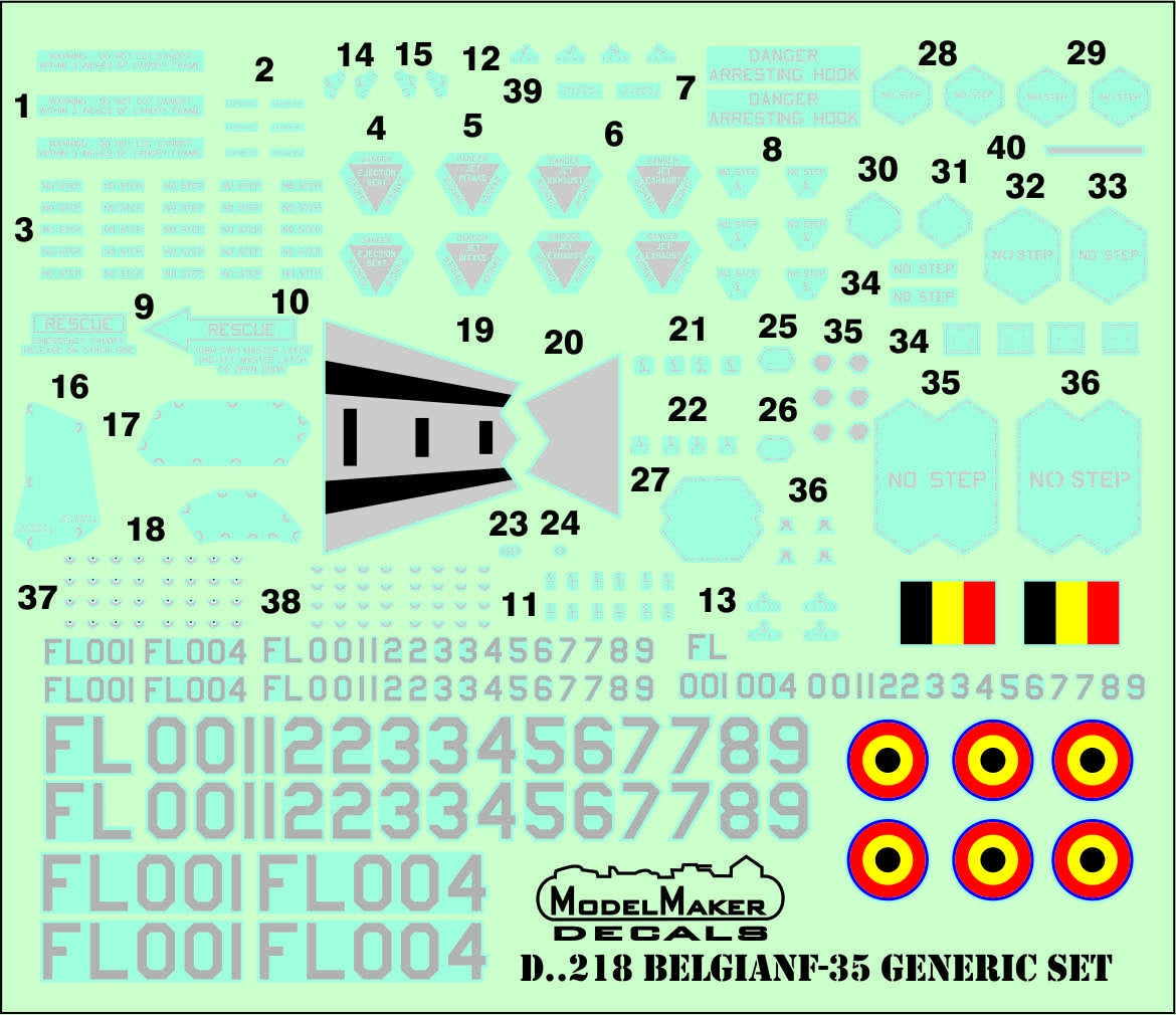 Model Maker Decals D72218 1:72 Belgian F-35A Lightning II generic set