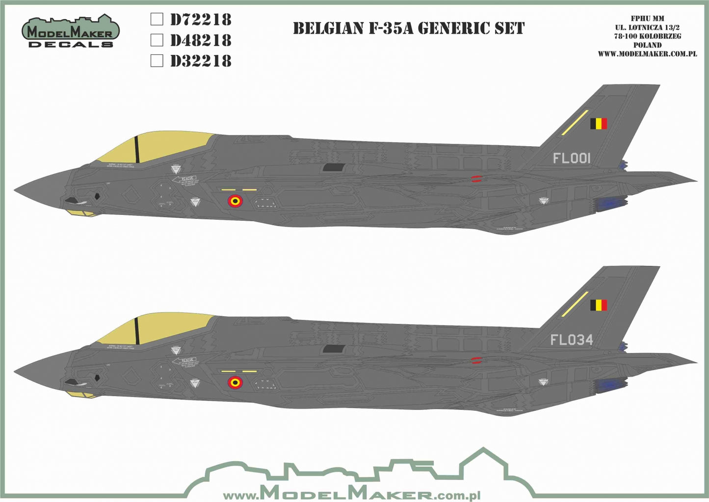 Model Maker Decals D72218 1:72 Belgian F-35A Lightning II generic set