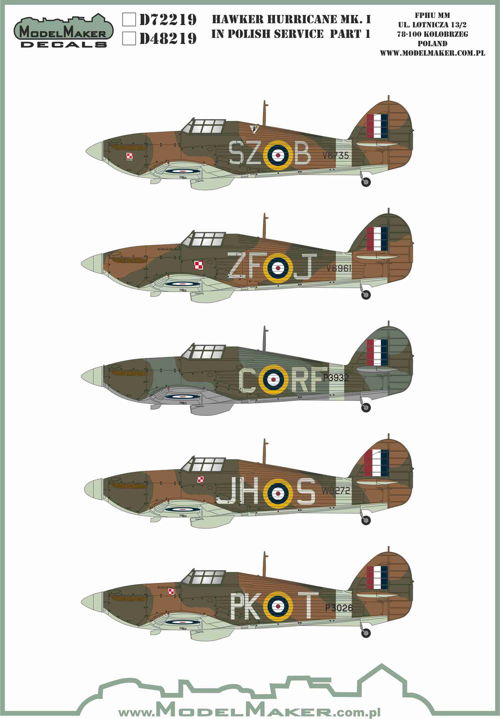 Model Maker Decals D72219 1:72 Hawker Hurricane Mk.I in Polish service part 1