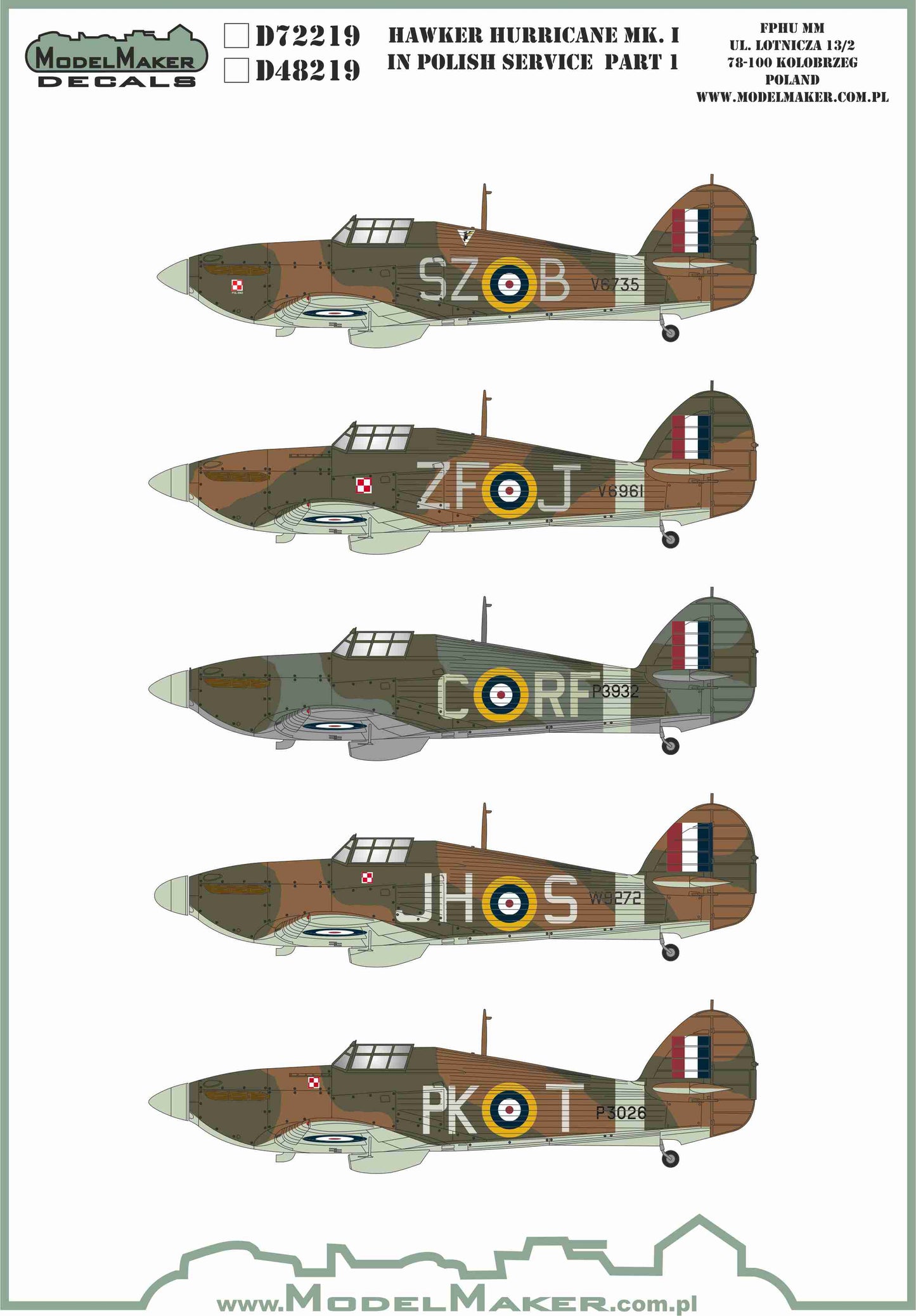 Model Maker Decals D72219 1:72 Hawker Hurricane Mk.I in Polish service part 1
